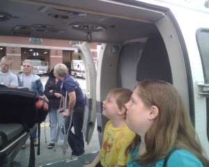 Here's cousin Ryan with Aunt June, checking out the helicopter