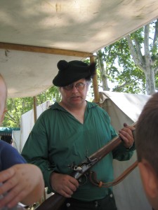 Revolutionary War Dude explaining how they loaded a gun back then.  A good marksman could get 3 shots in one minute.