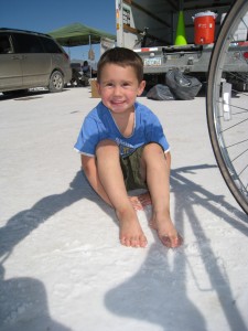 Samuel liked playing in the salt while waiting