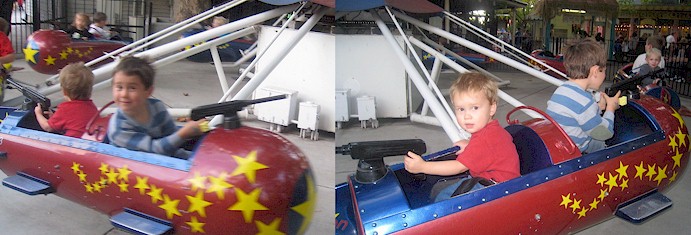 Jacob and Sam on the Rocket Ship ride.